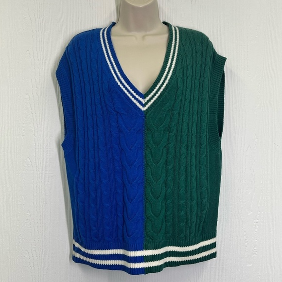 Wild fable - Cable Color-block V Neck Sleeveless Lightweight Sweater Size Small - Picture 2 of 11
